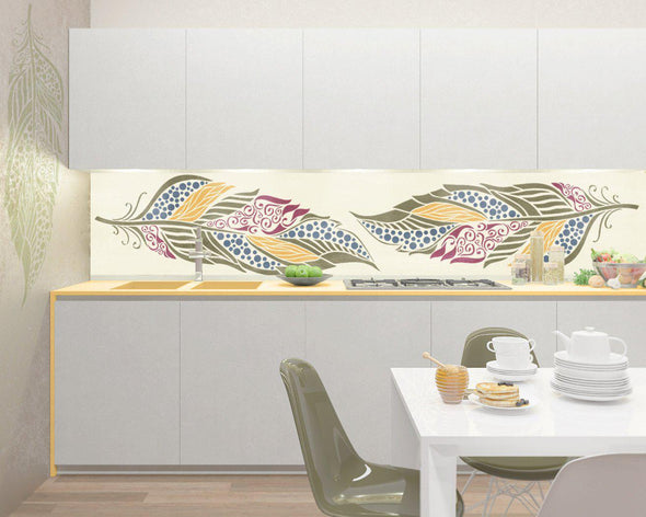 Large Feather Stencil For Walls - Decorative Feather Wall Stencil - Feather Wall Stencil - StencilsLab Wall Stencils