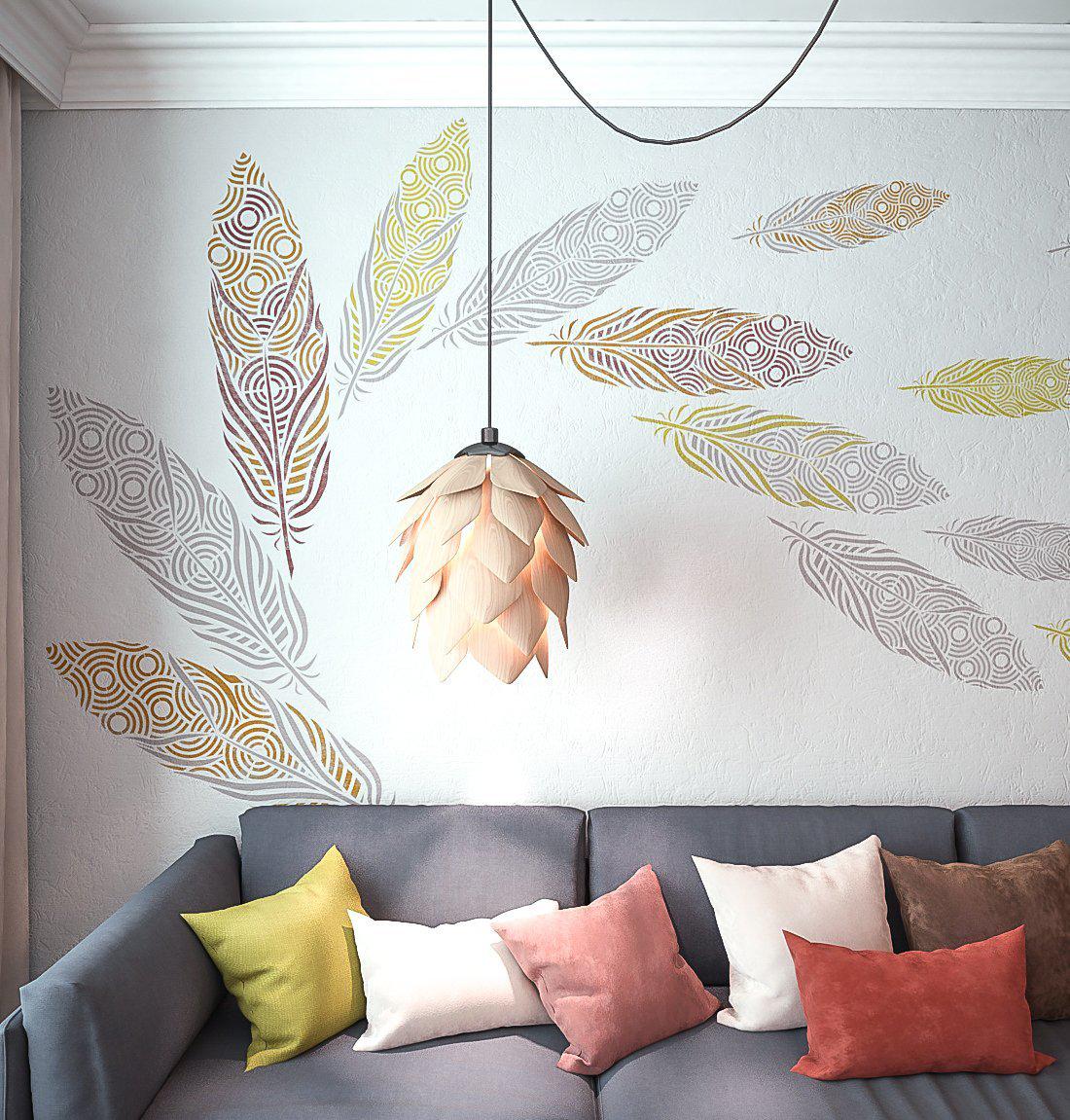 How to Apply Stencil Design, Stencil wall Painting, Wall stencil design  for living room