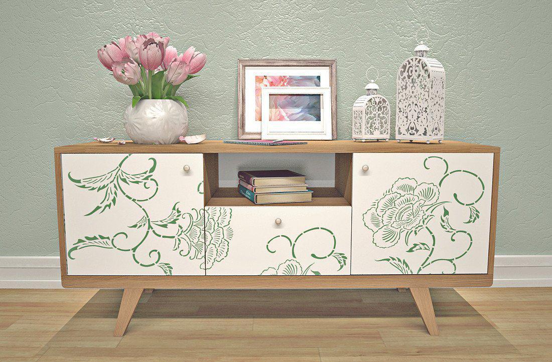 GSS Designs Peony Wall Stencil Reusable Floral Stencil for Walls DIY Flower Stencils for for Painting Walls Floors Wood Furniture