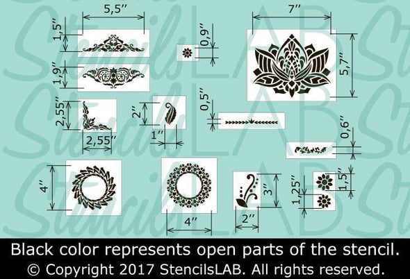Indian Stencils Set - Lotus DIY Painting Stencils Kit - Stencils Kit - StencilsLab Wall Stencils