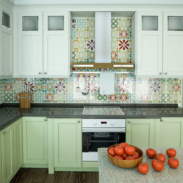 MADISON Tile Stencil - Patchwork Wall Stencil- Kitchen Wall Stencil-StencilsLAB Wall Stencils