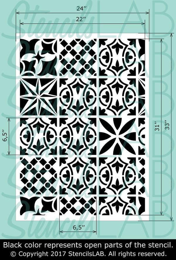 MADISON Tile Stencil - Patchwork Wall Stencil- Kitchen Wall Stencil-StencilsLAB Wall Stencils