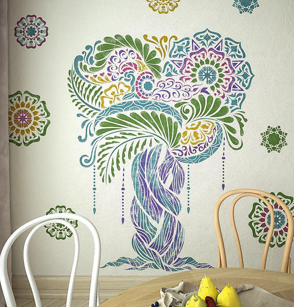 Mandala Tree Wall Stencil- Tree Stencil- Tree Stencil For Wall Painting- Large Tree Wall Stencil - StencilsLab Wall Stencils