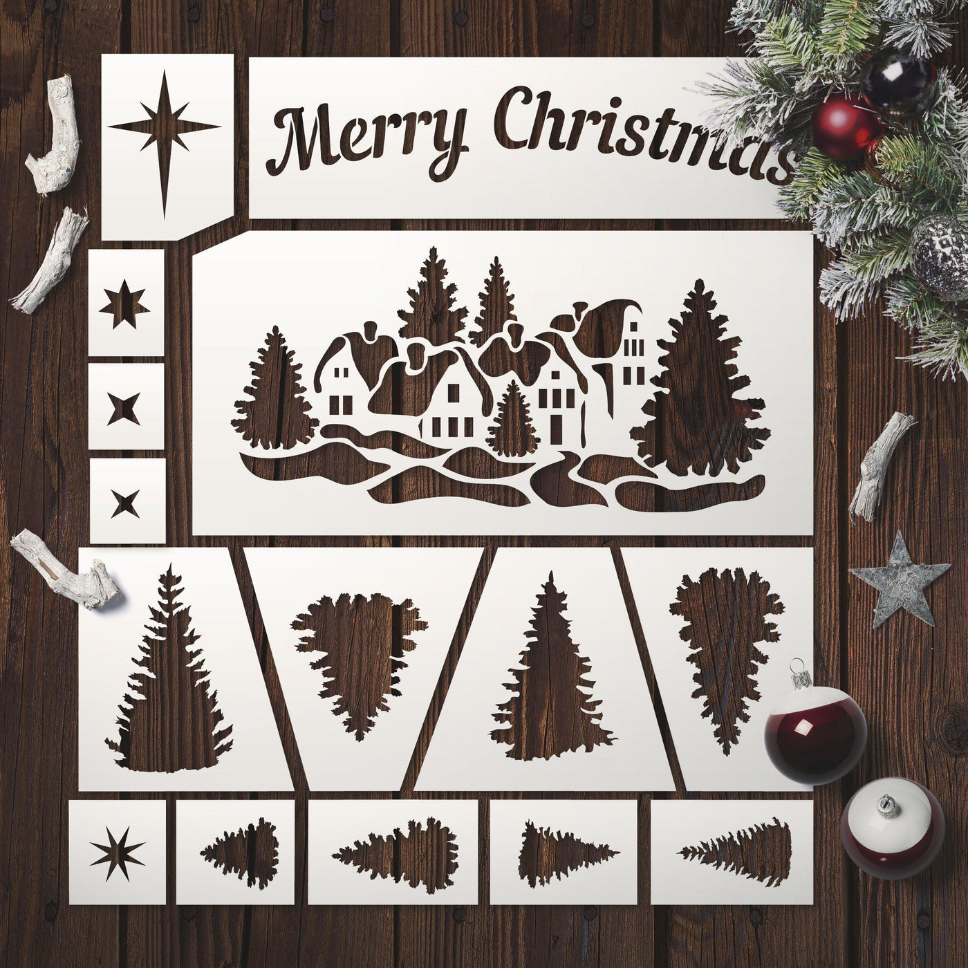 Merry Christmas Sign - Stencils Kit for Windows Decor - Christmas