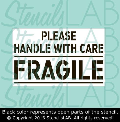 Please Handle With Care Fragile Stencil - Safety Stencils- Shipping Stencils - Industrial Stencils--StencilsLab Wall Stencils
