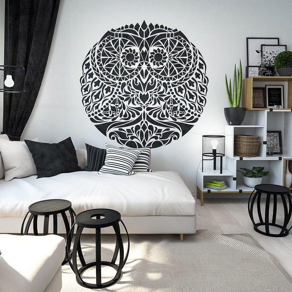 Reusable Mandala Stencil with a stylized Owl Pattern - StencilsLAB