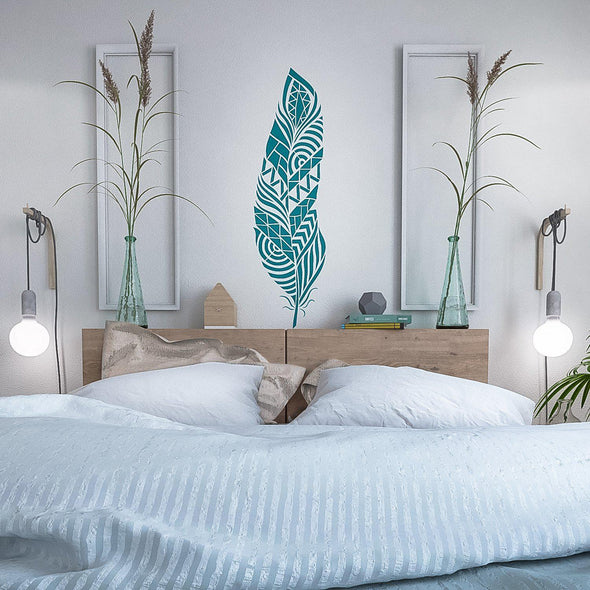 Feather Wall Stencil - Tribal Feather Wall Stencil - Wall Stencil - Large Wall Stencil
